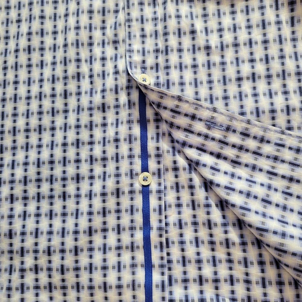 Bugatchi Uomo White And Blue Patterned Button Dow… - image 7